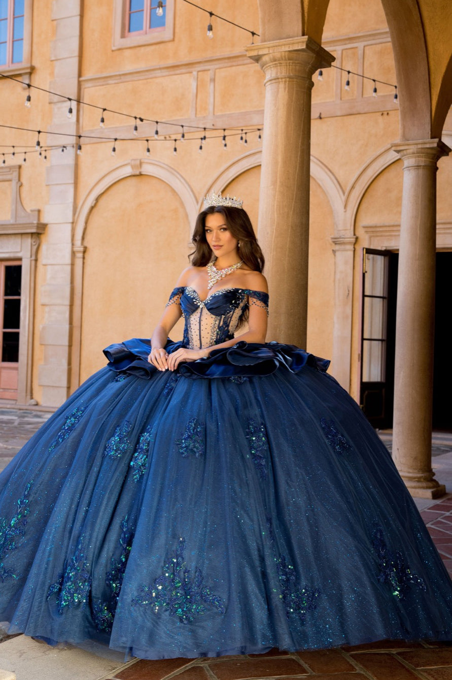 Spectacular Navy Dress with Long Train. PQ1079 by Bella Couture