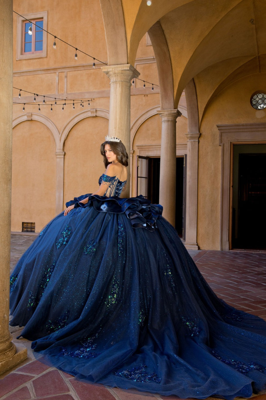 Spectacular Navy Dress with Long Train. PQ1079 by Bella Couture