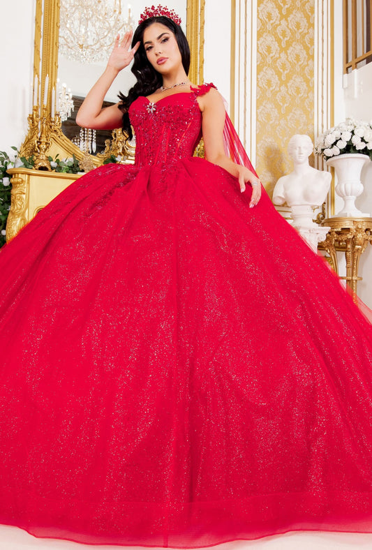 Corset Broach Off Shoulder Cape Quince. 8270J by Cinderella Couture.