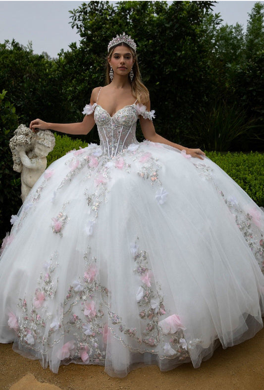 With 3D flowers apliques scattered thru this ball gown!. GL3553 GLS by Gloria