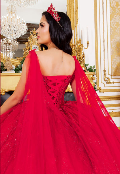 Corset Broach Off Shoulder Cape Quince. 8270J by Cinderella Couture.