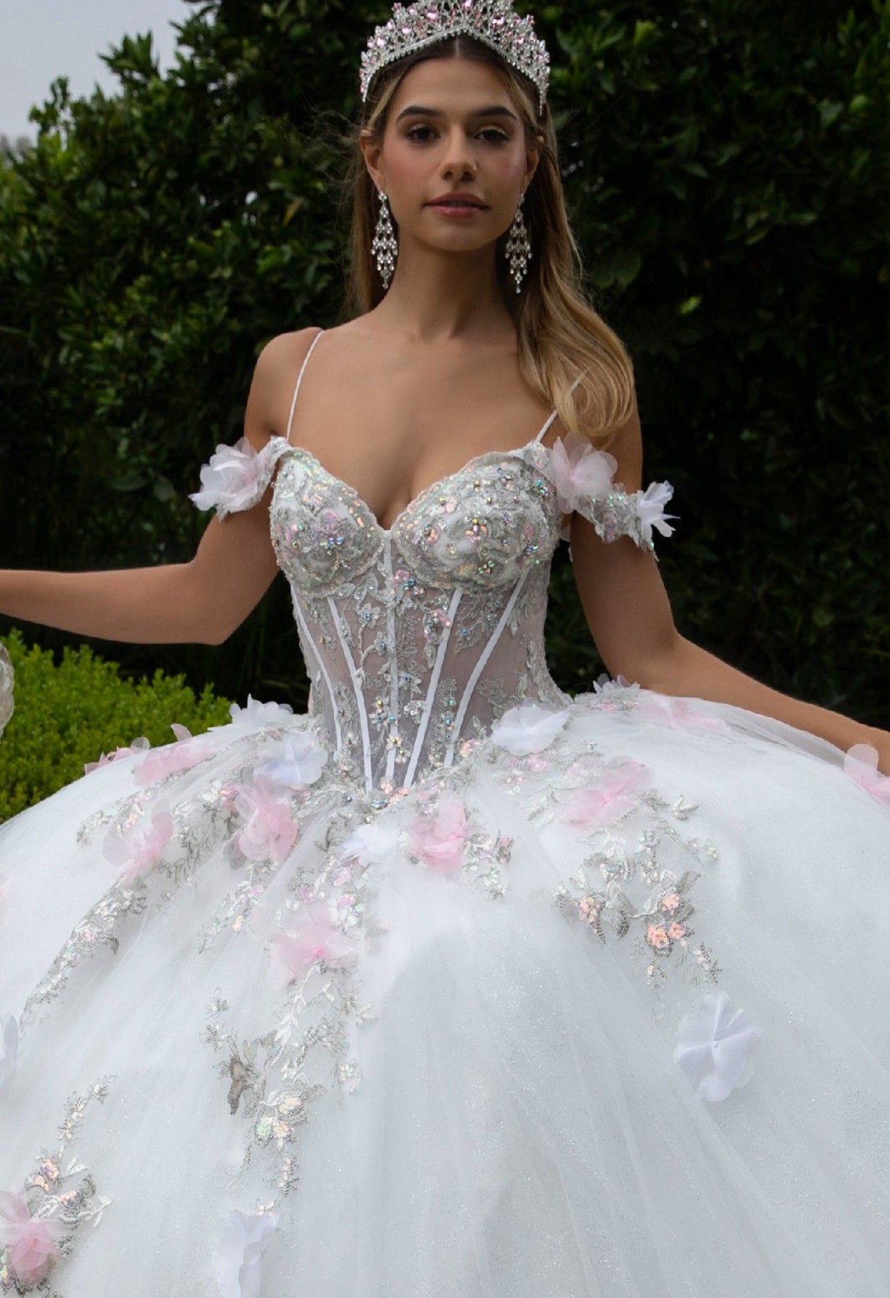 With 3D flowers apliques scattered thru this ball gown!. GL3553 GLS by Gloria