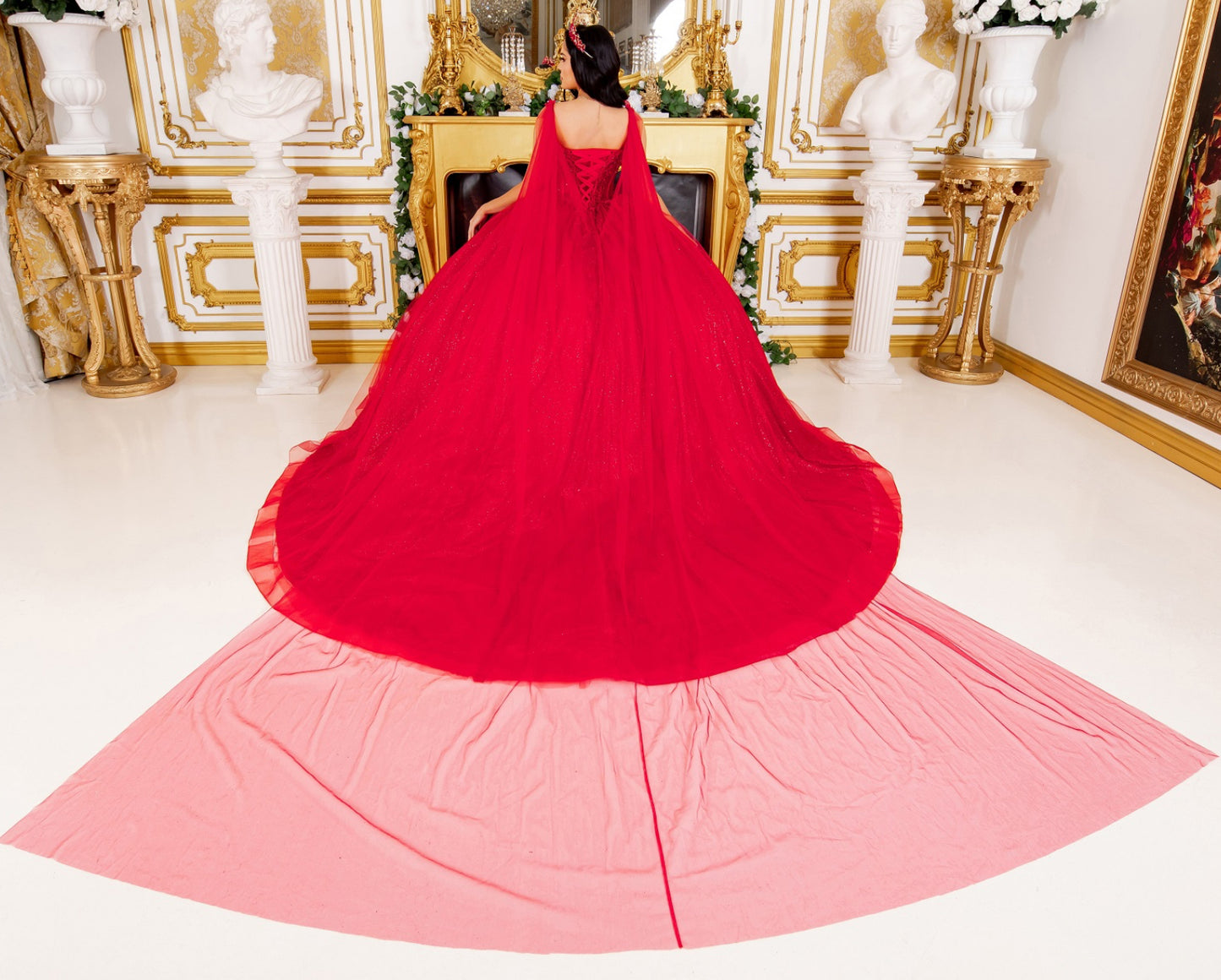 Corset Broach Off Shoulder Cape Quince. 8270J by Cinderella Couture.
