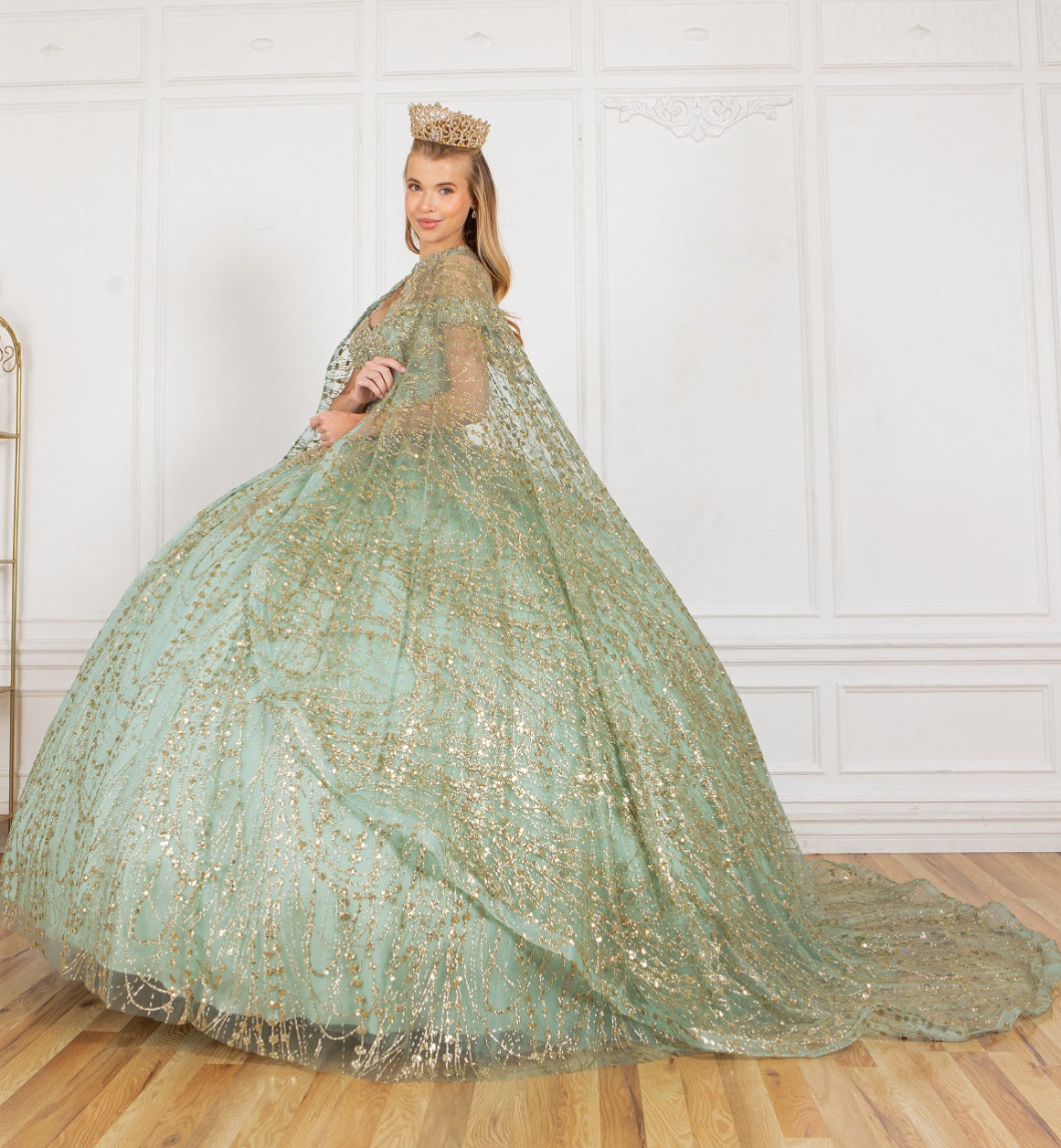 Sequin Flower Cape Dress. 4201 by Cindirella Couture