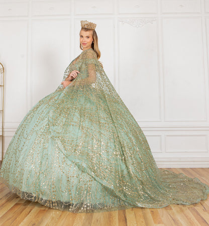 Sequin Flower Cape Dress. 4201 by Cindirella Couture