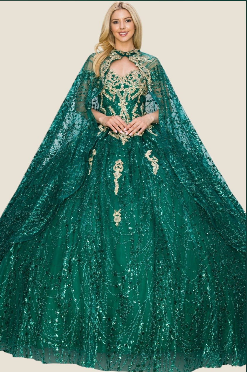 Sequin Flower Cape Dress. 4201 by Cindirella Couture