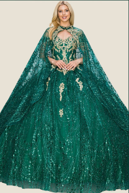 Sequin Flower Cape Dress. 4201 by Cindirella Couture