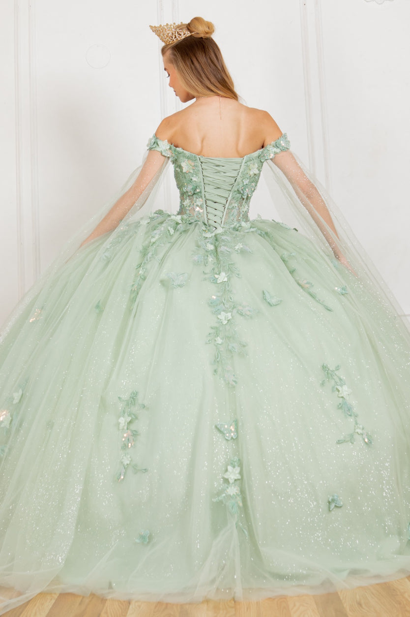 Elegant lace long off shoulder sweetheart embossed tulle satin train gown. 8075J by Cindirella Couture