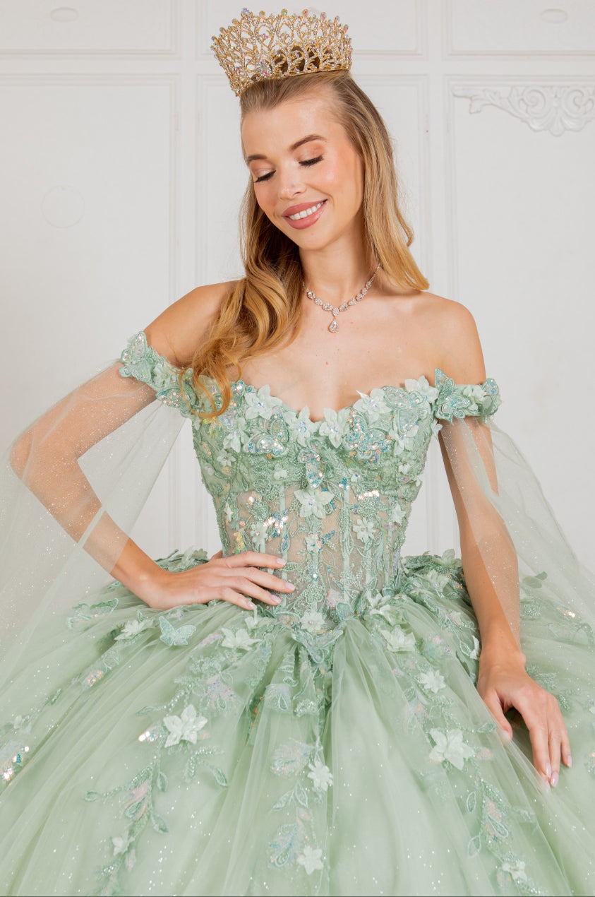 Elegant lace long off shoulder sweetheart embossed tulle satin train gown. 8075J by Cindirella Couture