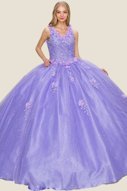 Elegant V-neckline 3D floral applique. 8025J by Cinderella Couture