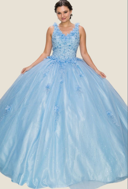Elegant V-neckline 3D floral applique. 8025J by Cinderella Couture