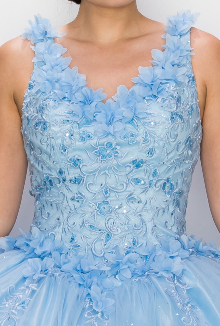 Elegant V-neckline 3D floral applique. 8025J by Cinderella Couture