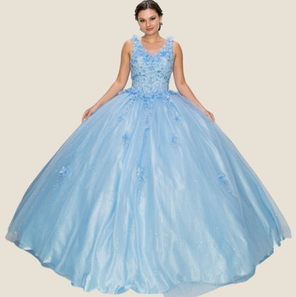Elegant V-neckline 3D floral applique. 8025J by Cinderella Couture