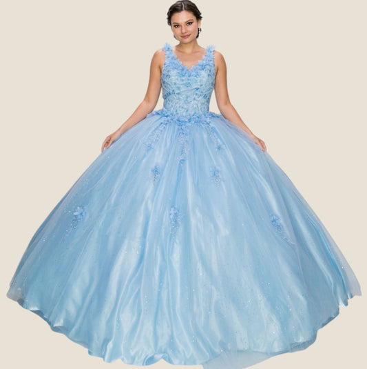 Elegant V-neckline 3D floral applique. 8025J by Cinderella Couture