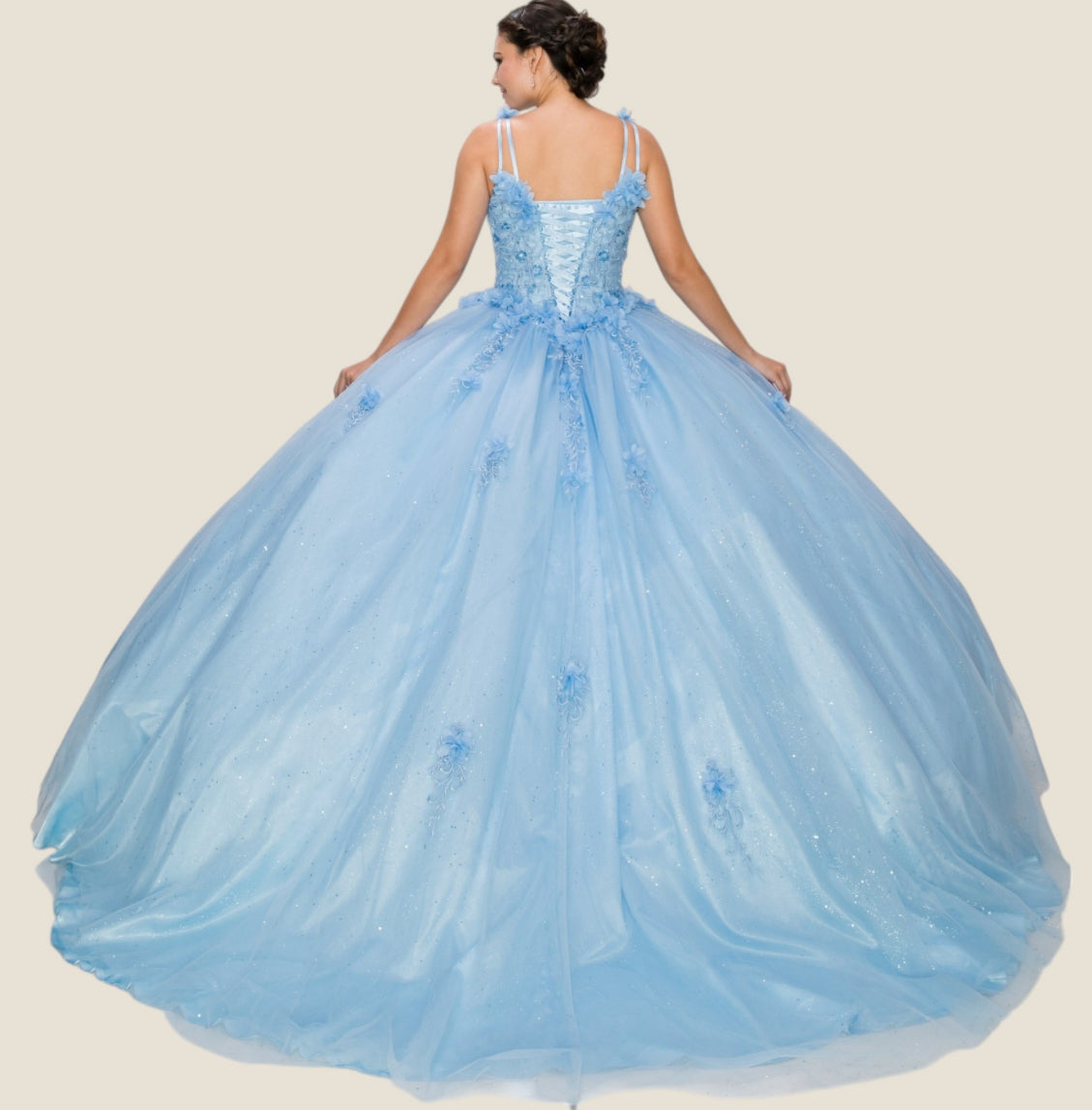 Elegant V-neckline 3D floral applique. 8025J by Cinderella Couture