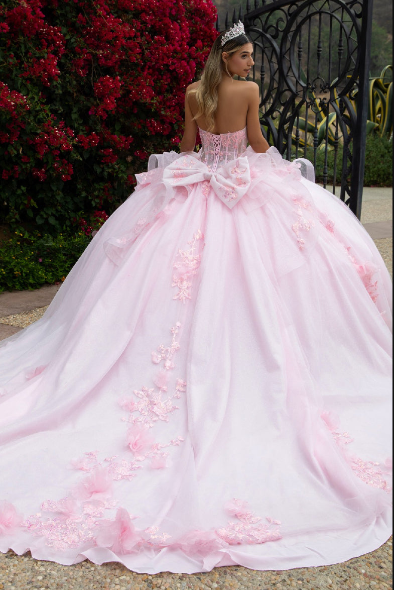 adorned with 3D flower appliques, beads, sequins, embroidery, and glitter. GL3549 GLS By Gloria