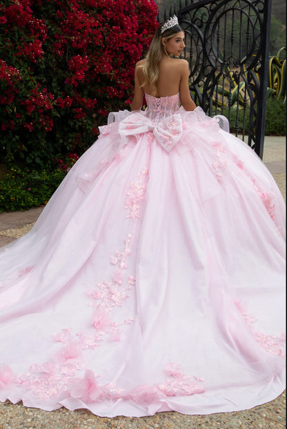 adorned with 3D flower appliques, beads, sequins, embroidery, and glitter. GL3549 GLS By Gloria