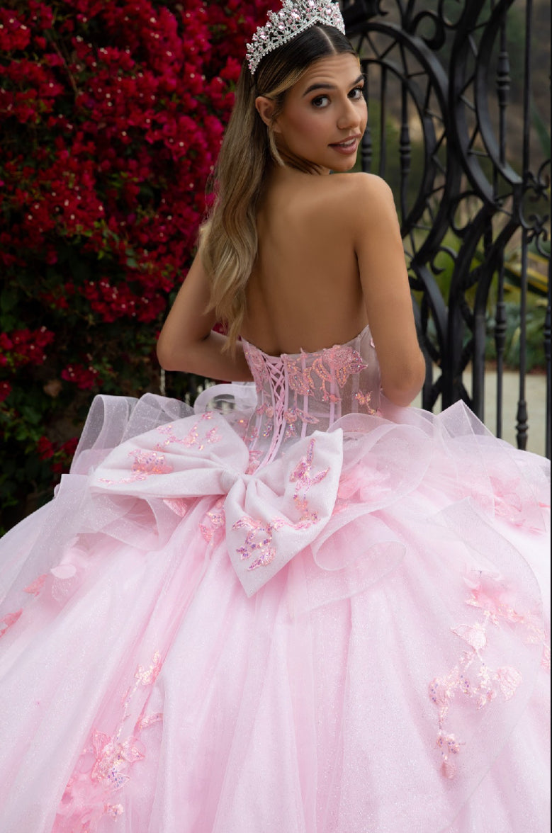 adorned with 3D flower appliques, beads, sequins, embroidery, and glitter. GL3549 GLS By Gloria