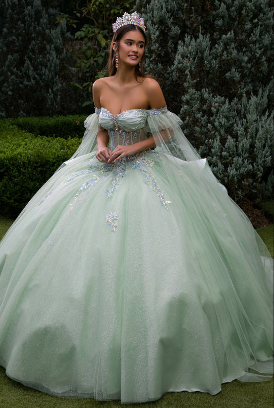 Decorated with beads, sequins, embroidery and glitter, this ball gown is simple yet elegant. GL3550 GLS by Gloria