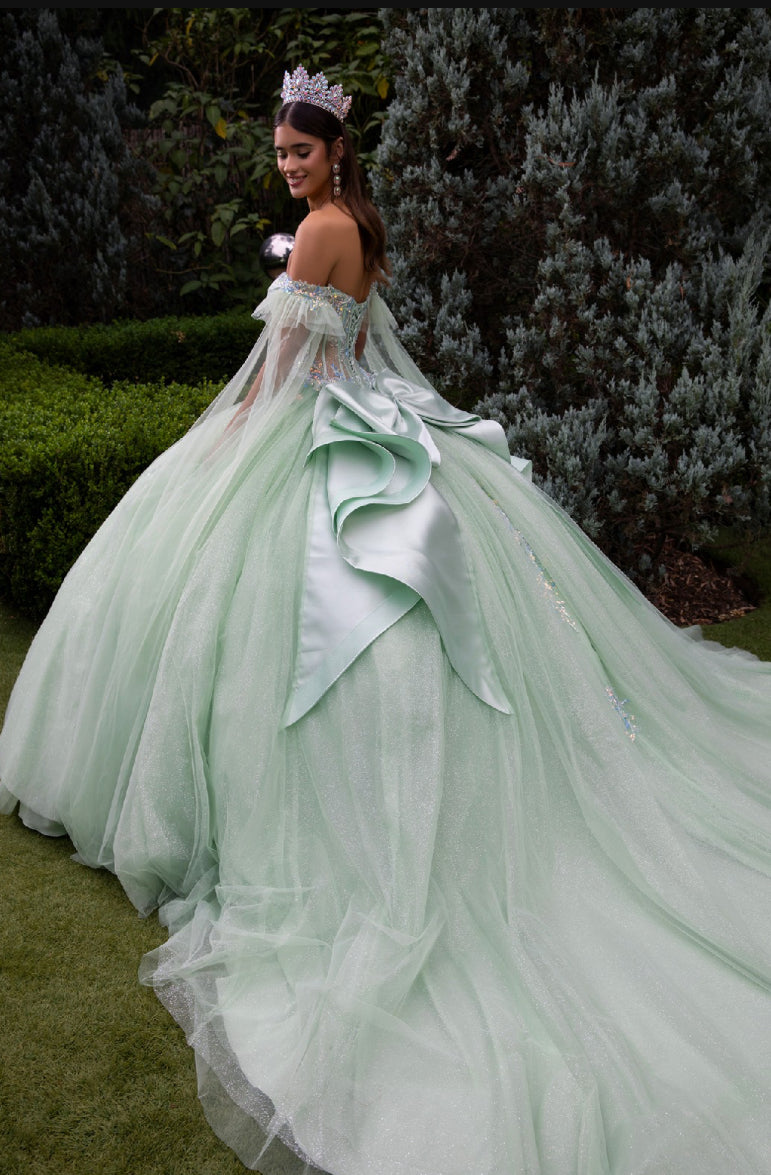 Decorated with beads, sequins, embroidery and glitter, this ball gown is simple yet elegant. GL3550 GLS by Gloria