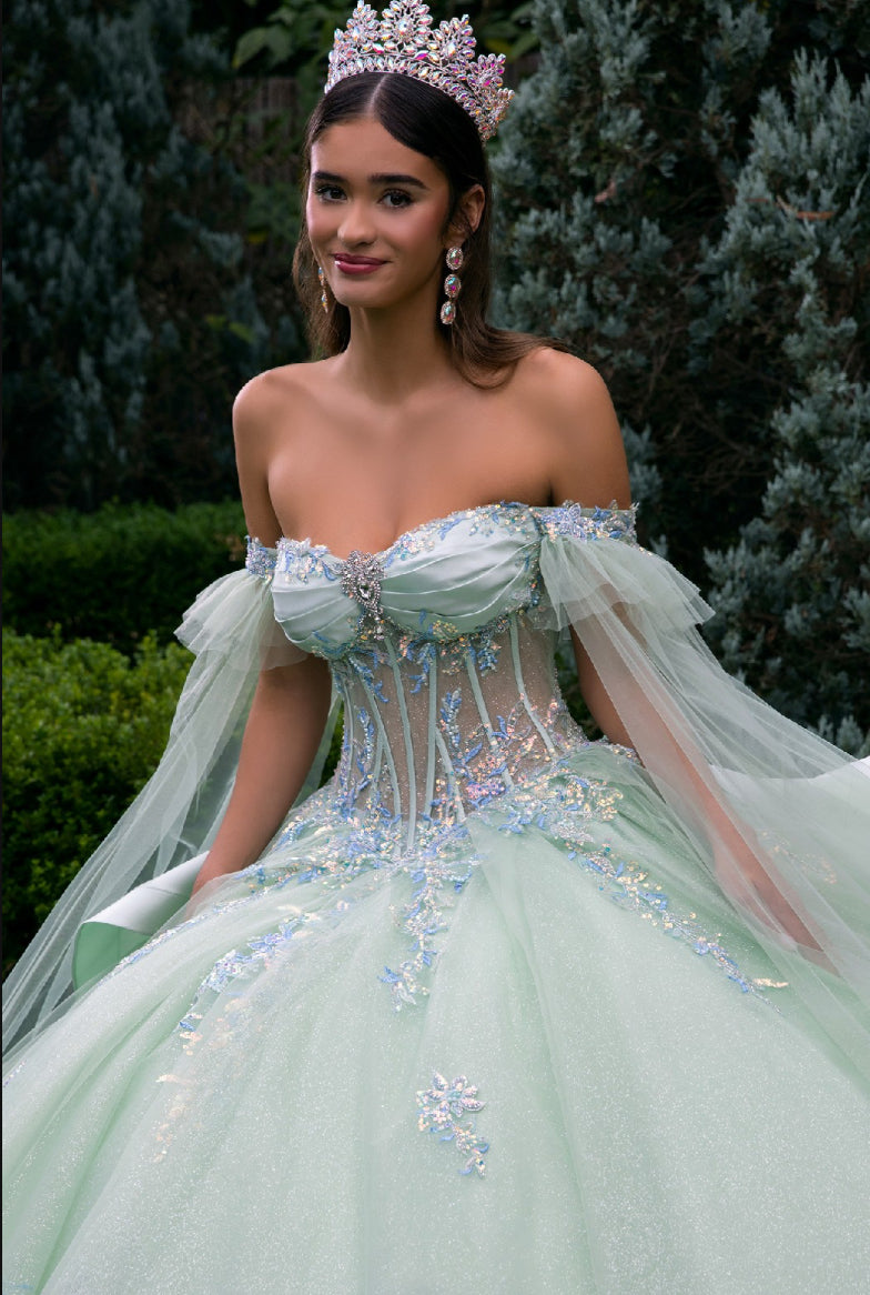 Decorated with beads, sequins, embroidery and glitter, this ball gown is simple yet elegant. GL3550 GLS by Gloria