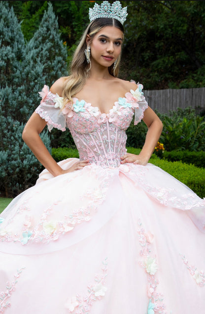 With 3D flower appliques, beads, embroidery, jewels and glitter, this ball gown presents an image of loveliness. GL3554 GLS by Gloria