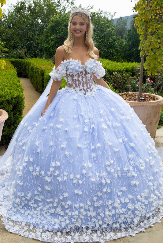 Ball gown with Watteau train made of tulle and an embellished train that flows out from the skirt. GL3571 GLS by Gloria