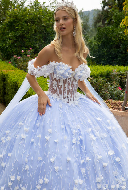 Ball gown with Watteau train made of tulle and an embellished train that flows out from the skirt. GL3571 GLS by Gloria