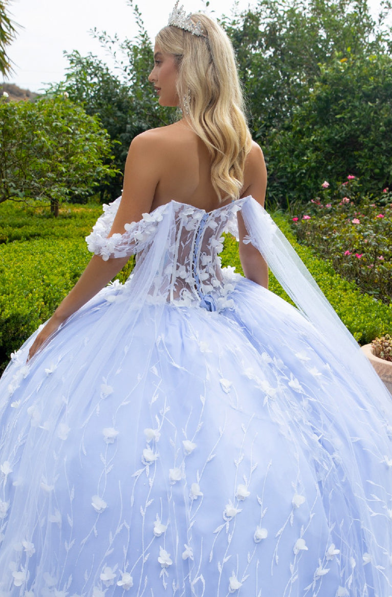 Ball gown with Watteau train made of tulle and an embellished train that flows out from the skirt. GL3571 GLS by Gloria