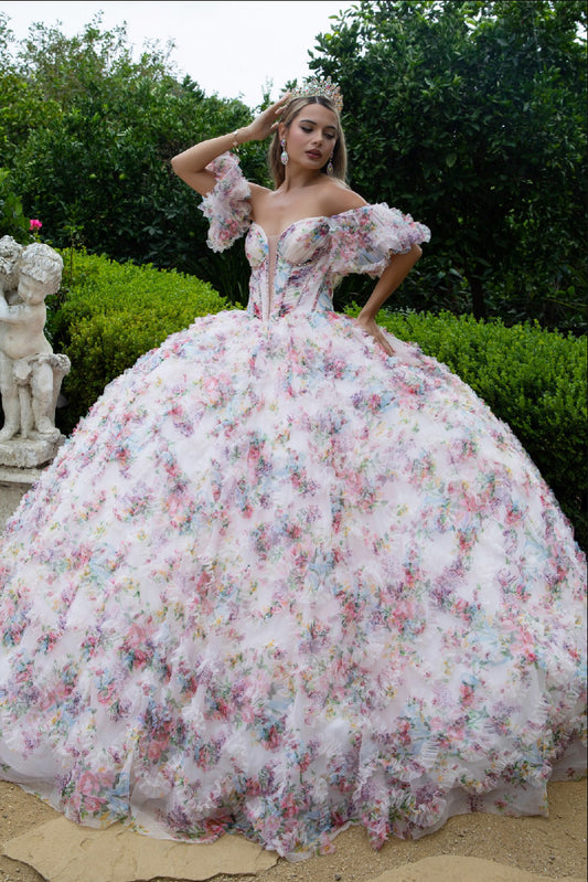 This enchanting ball gown is made with floral-patterned mesh. GL3609 GLS by Gloria