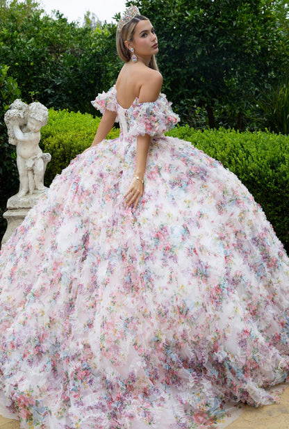 This enchanting ball gown is made with floral-patterned mesh. GL3609 GLS by Gloria