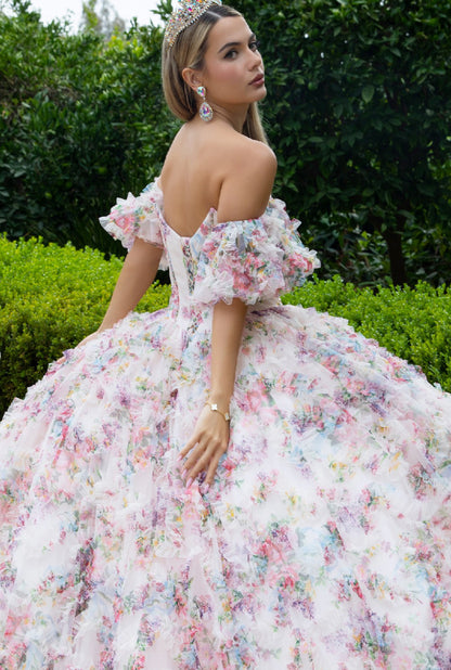 This enchanting ball gown is made with floral-patterned mesh. GL3609 GLS by Gloria
