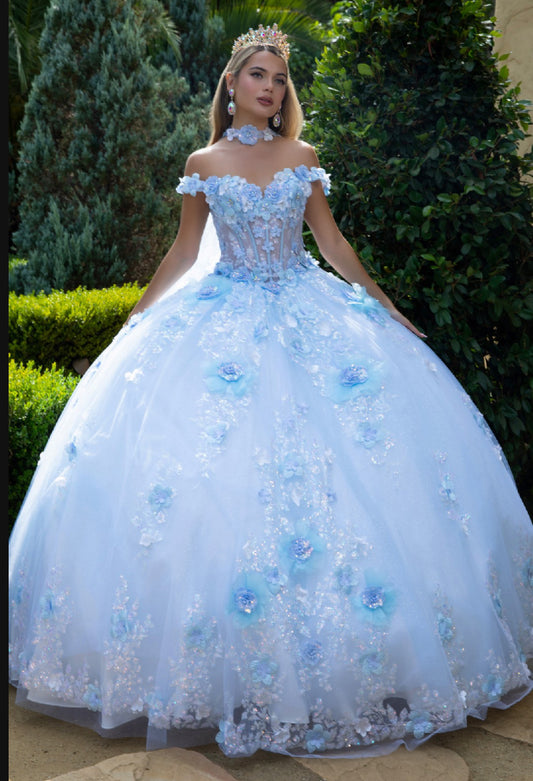Flower appliqués sequins, jewels and glitter this ball gown . GL3611 GLS by Gloria