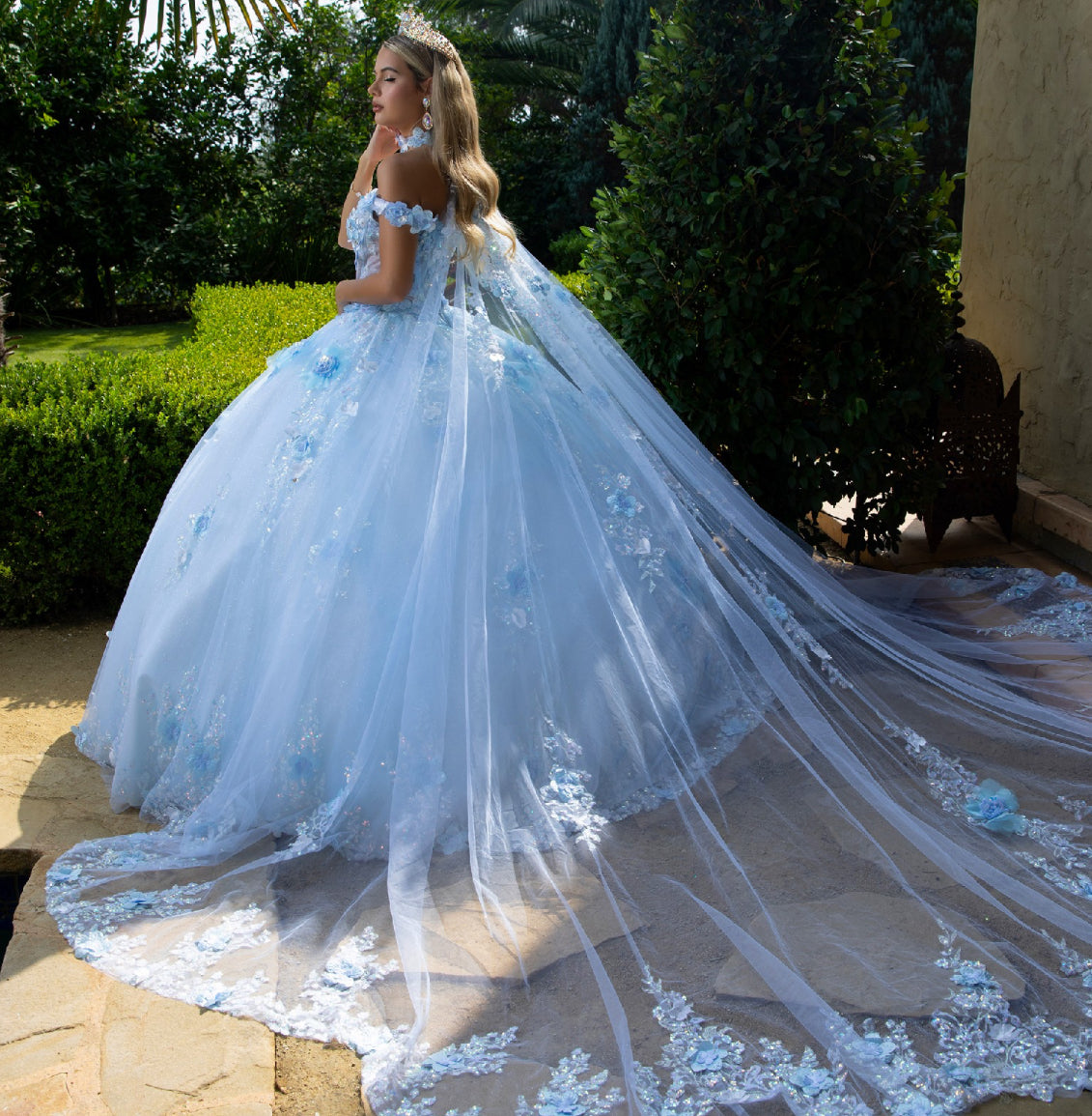 Flower appliqués sequins, jewels and glitter this ball gown . GL3611 GLS by Gloria