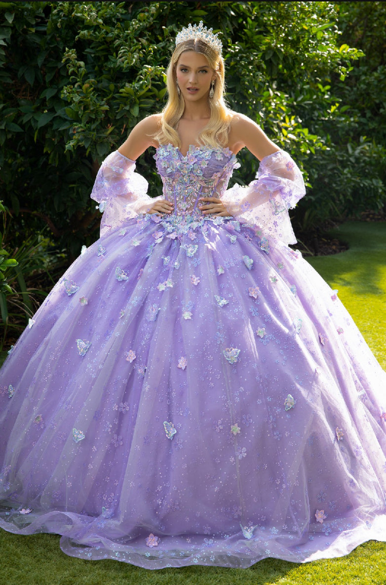 Corset bodice with detached puff sleeves and a train. GL3541 GLS by Gloria