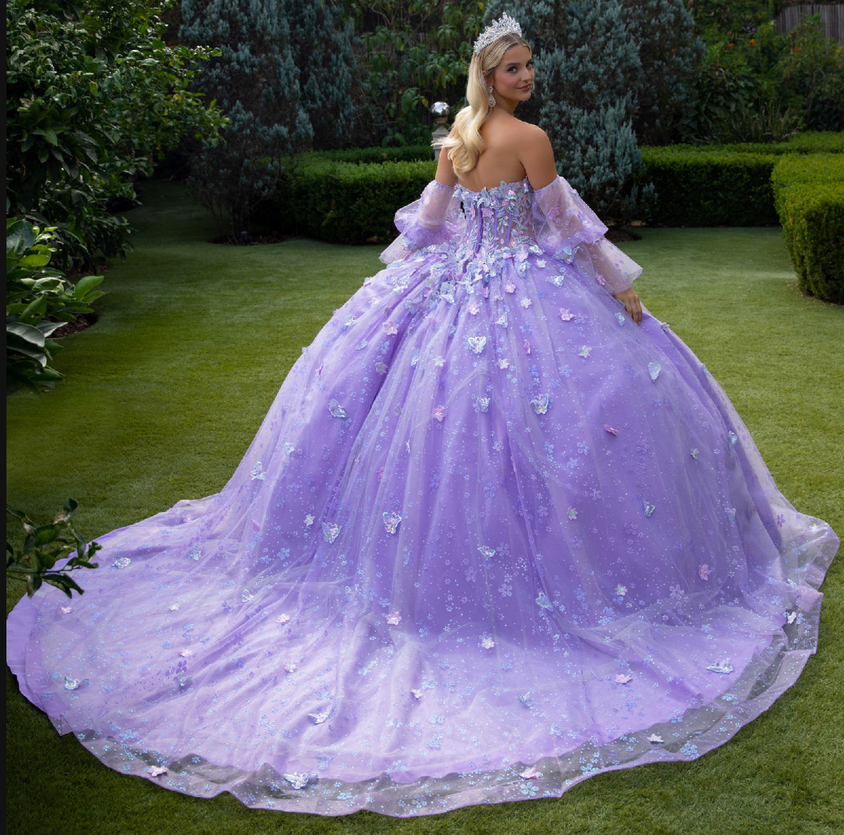 Corset bodice with detached puff sleeves and a train. GL3541 GLS by Gloria