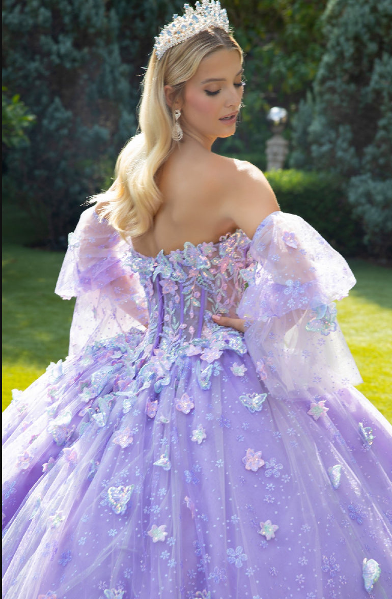 Corset bodice with detached puff sleeves and a train. GL3541 GLS by Gloria