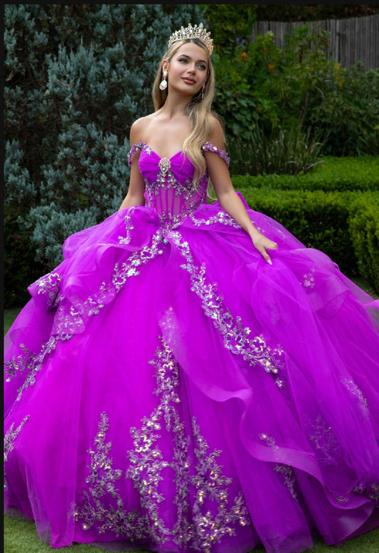 Look incredible in this layered ruffle ballgown with a train. GL3548 GLS by Gloria