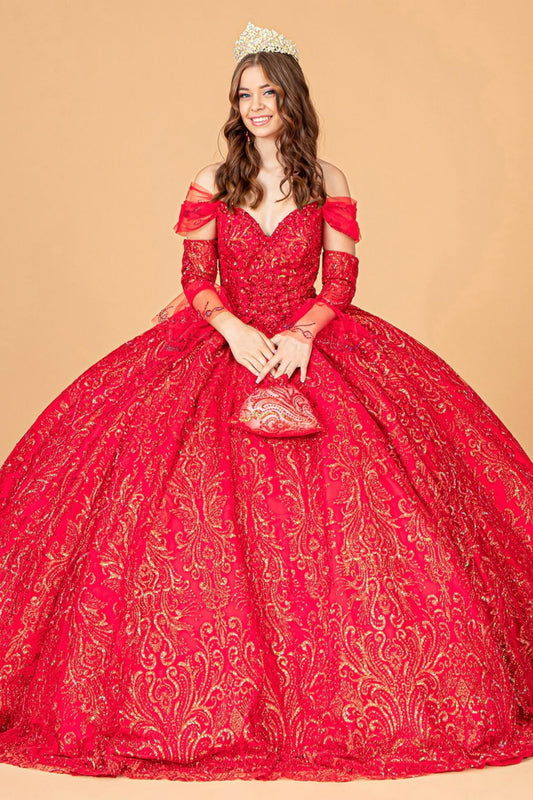 Jewel Mesh Quinceanera Dress w/ Mini Bag and Separate Long Sleeves by Elizabeth K GL3073  (GLS COLLECTIVE)