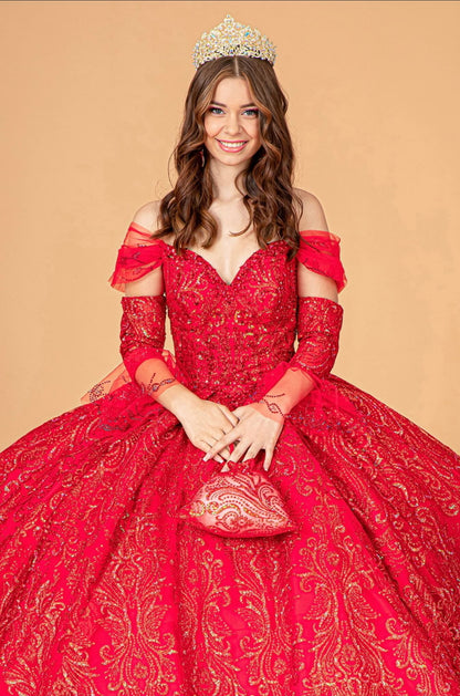 Jewel Mesh Quinceanera Dress w/ Mini Bag and Separate Long Sleeves by Elizabeth K GL3073  (GLS COLLECTIVE)