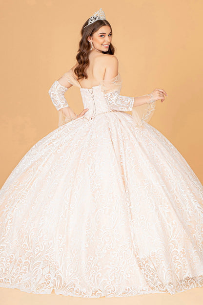 Jewel Mesh Quinceanera Dress w/ Mini Bag and Separate Long Sleeves by Elizabeth K GL3073  (GLS COLLECTIVE)