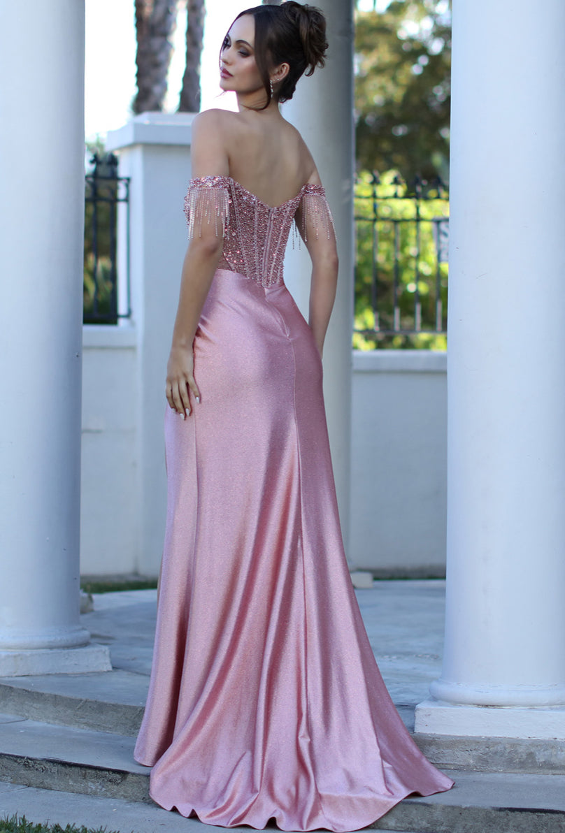 Fitted satin dress with beautiful embellished.  3268 by ADORA DISIGN
