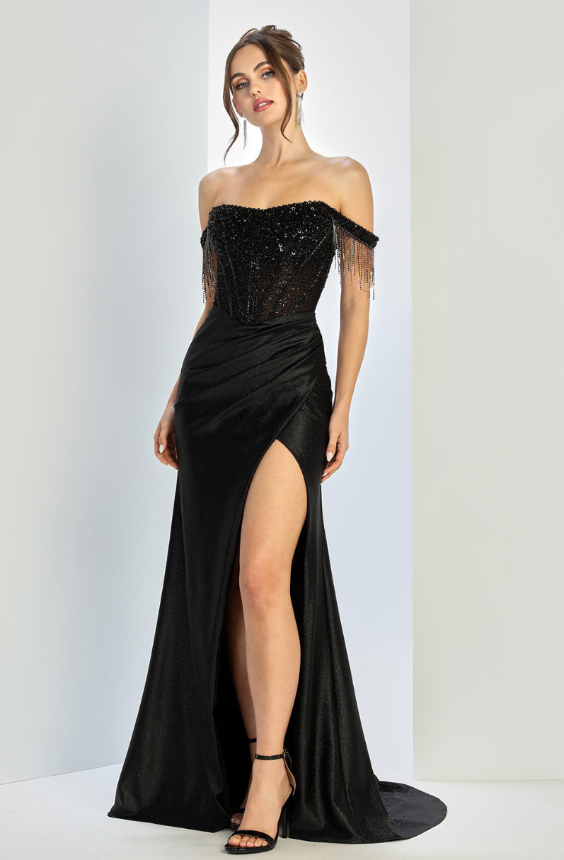 Fitted satin dress with beautiful embellished.  3268 by ADORA DISIGN