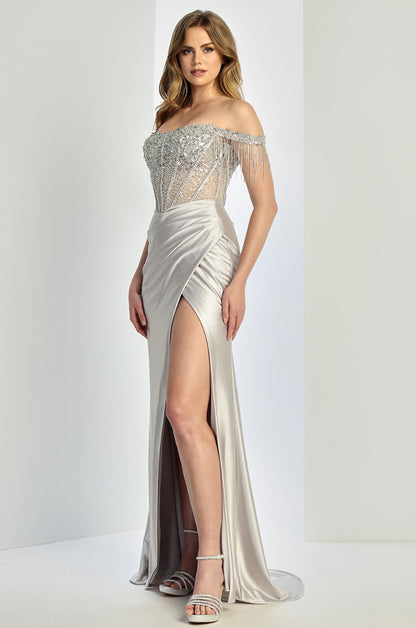 Fitted satin dress with beautiful embellished.  3268 by ADORA DISIGN