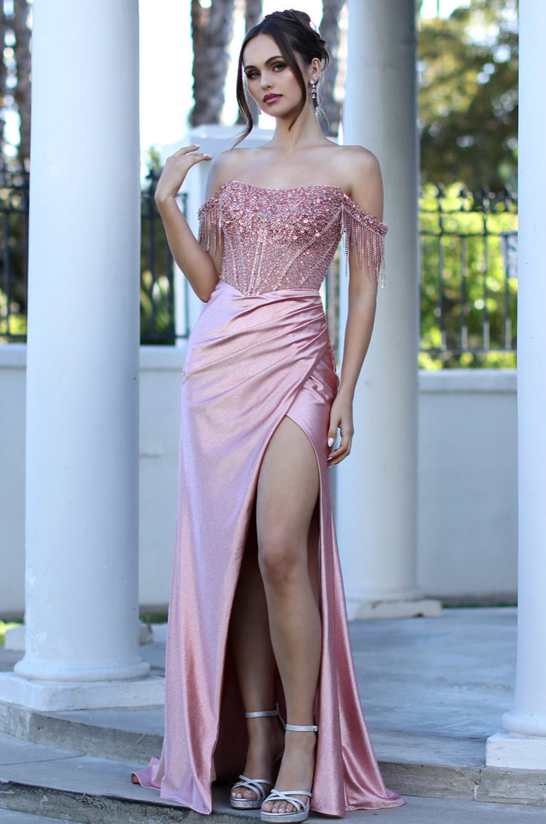 Fitted satin dress with beautiful embellished.  3268 by ADORA DISIGN