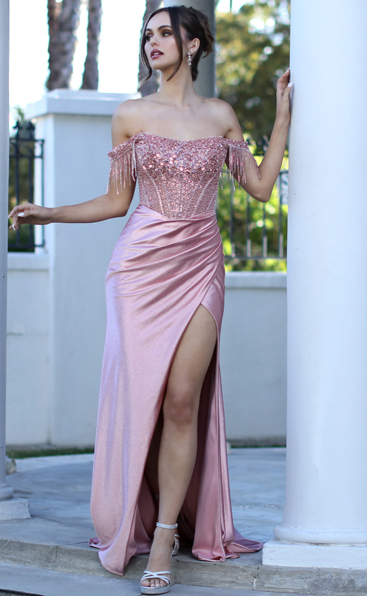 Fitted satin dress with beautiful embellished.  3268 by ADORA DISIGN
