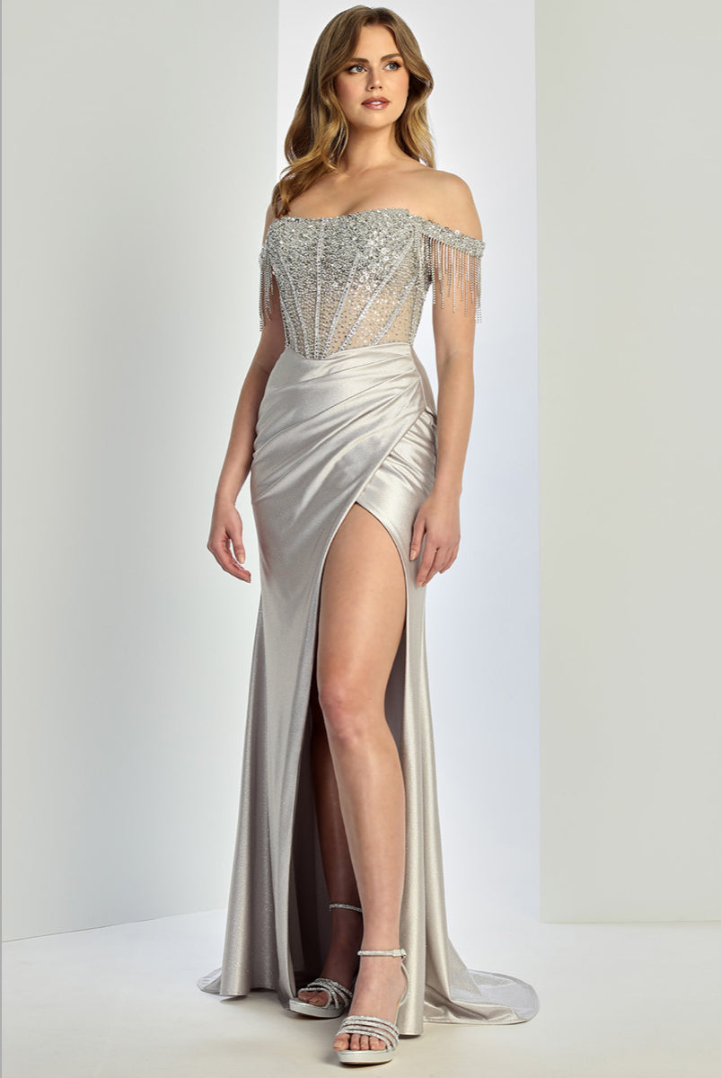 Fitted satin dress with beautiful embellished.  3268 by ADORA DISIGN