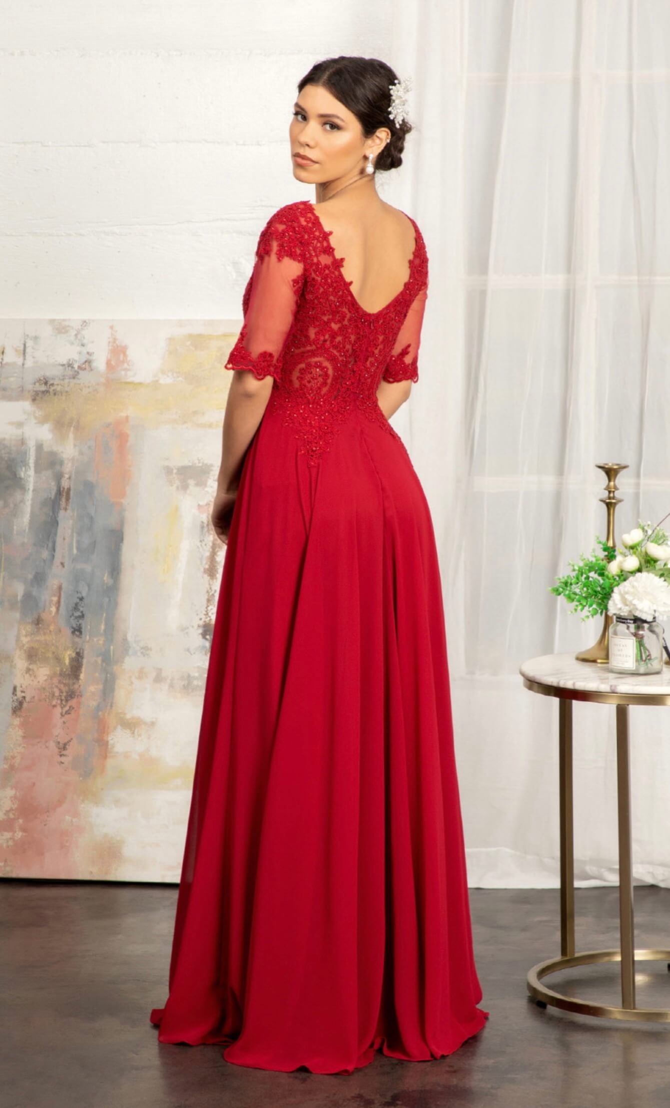 Rhinestone and Embroidery Embellished Chiffon by Elizabeth K GL1982 (GLS COLLECTIVE)