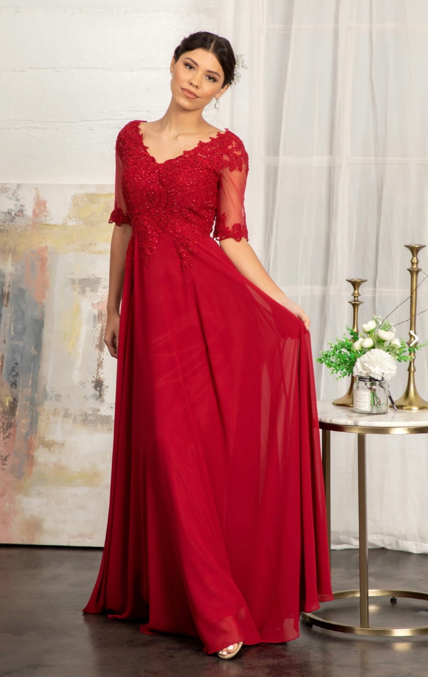 Rhinestone and Embroidery Embellished Chiffon by Elizabeth K GL1982 (GLS COLLECTIVE)