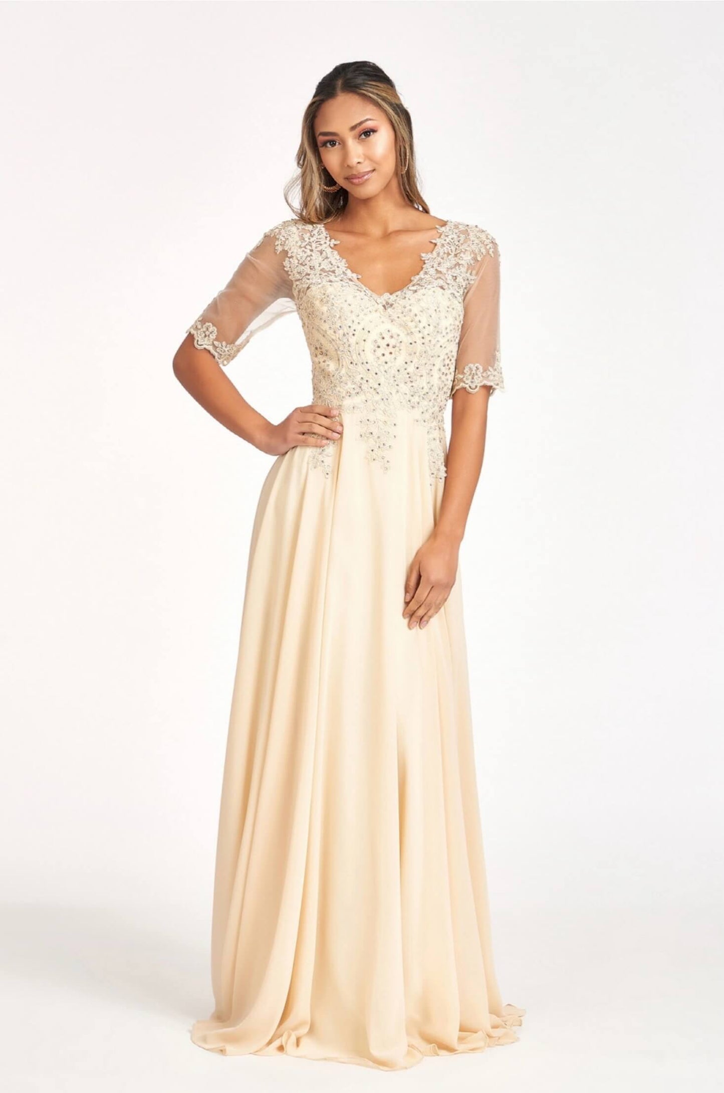 Rhinestone and Embroidery Embellished Chiffon by Elizabeth K GL1982 (GLS COLLECTIVE)